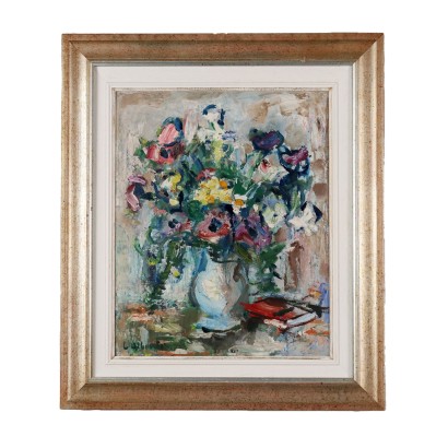 arte, arte italiana, pittura novecento italiana,Dipinto Firmato Luciano Albertini ,Fiori,Luciano Albertini
