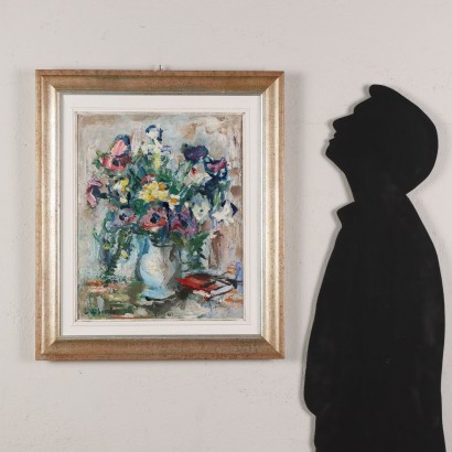 arte, arte italiana, pittura novecento italiana,Dipinto Firmato Luciano Albertini ,Fiori,Luciano Albertini