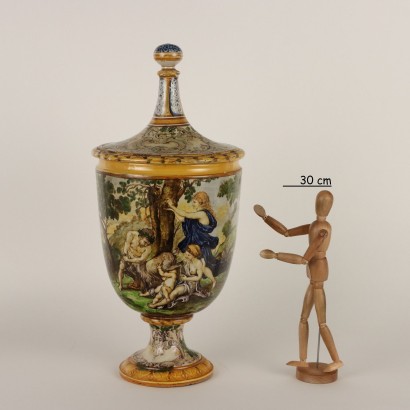 antiquariato, vaso, antiquariato vasi, vaso antico, vaso antico italiano, vaso di antiquariato, vaso neoclassico, vaso del 800,Vaso con Coperchio in Ceramica Maiolicat