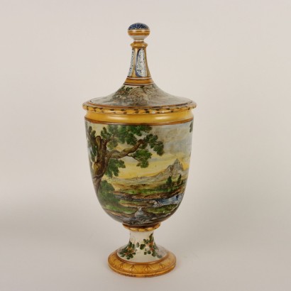 antiquariato, vaso, antiquariato vasi, vaso antico, vaso antico italiano, vaso di antiquariato, vaso neoclassico, vaso del 800,Vaso con Coperchio in Ceramica Maiolicat