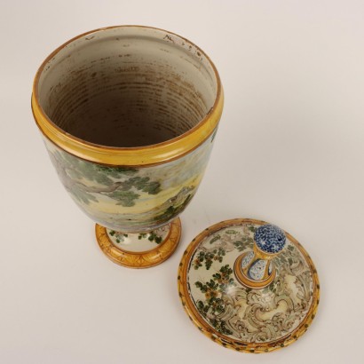 antiquariato, vaso, antiquariato vasi, vaso antico, vaso antico italiano, vaso di antiquariato, vaso neoclassico, vaso del 800,Vaso con Coperchio in Ceramica Maiolicat