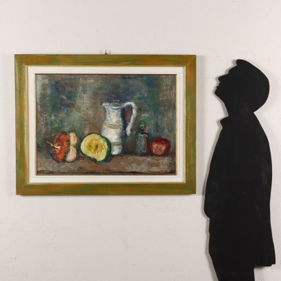 arte, arte italiana, pittura novecento italiana,Dipinto con Natura morta di Luciano Al,Natura morta con brocca zucche e bott,Luciano Albertini,Natura morta con brocca zucche e bott,Luciano Albertini