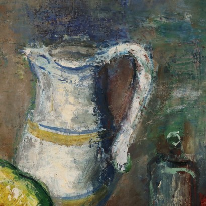 arte, arte italiana, pittura novecento italiana,Dipinto con Natura morta di Luciano Al,Natura morta con brocca zucche e bott,Luciano Albertini,Natura morta con brocca zucche e bott,Luciano Albertini