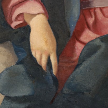 Bild Heilige Jungfrau mit Jesus Kind Öl auf Leinwand XX Jhd
