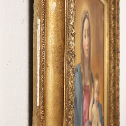 Bild Heilige Jungfrau mit Jesus Kind Öl auf Leinwand XX Jhd