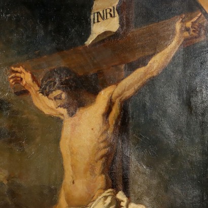 Kunst, italienische Kunst, italienische Malerei des 20. Jahrhunderts, Gemälde mit dem gekreuzigten Christus und Heiligen