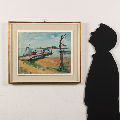 S. Consadori Öl auf Leinwand Blick auf Grado Italien XX Jhd