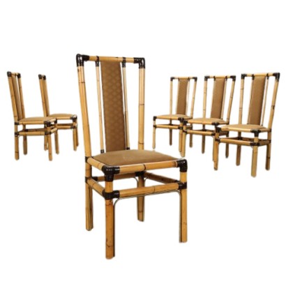 Chaises Design Fabrizio Smania Italie Années 80 Bambou Rembourrage