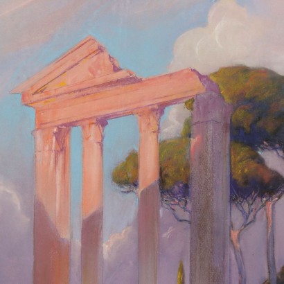 arte, arte italiano, pintura italiana del siglo XIX,Pintura de Arild Rosenkrantz,Vistazo de un templo en ruinas,Arild Rosenkrantz,Arild Rosenkrantz