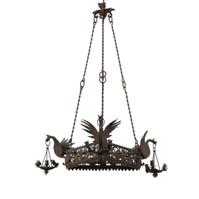 Antiker Kronleuchter Italien '900 Schmiedeeisen 9 Lichtern Lampe