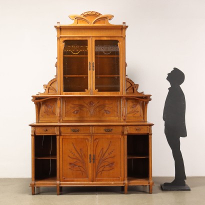 antiquariato, credenza, antiquariato credenza, credenza antica, credenza antica italiana, credenza di antiquariato, credenza neoclassica, credenza del 800,Credenza Liberty in Rovere con Alzata