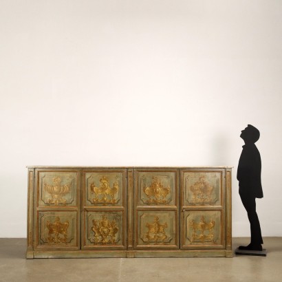 Antiquitäten, Sideboard, Sideboard Antiquitäten, antikes Sideboard, antikes italienisches Sideboard, antikes Sideboard, neoklassizistisches Sideboard, Sideboard aus dem 19. Jahrhundert, großes Sideboard aus lackiertem Holz
