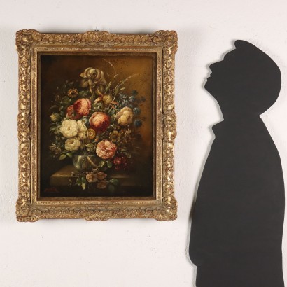 Kunst, italienische Kunst, italienische Malerei des 19. Jahrhunderts, Gemälde signiert Josef Osbeck, Stillleben mit Blumen, Josef Osbeck, Josef Osbeck