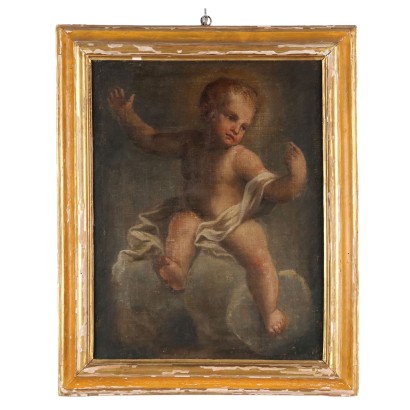 art, Italian art, ancient Italian painting,Painting with haloed putto on cloud