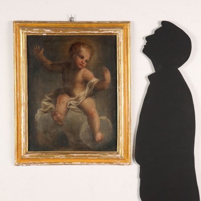 art, Italian art, ancient Italian painting,Painting with haloed putto on cloud
