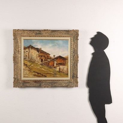 Kunst, italienische Kunst, italienische Malerei des 20. Jahrhunderts, Gemälde von Ambrogio Vismara, Rustico in Valle d'Ayas, Ambrogio Vismara, Ambrogio Vismara