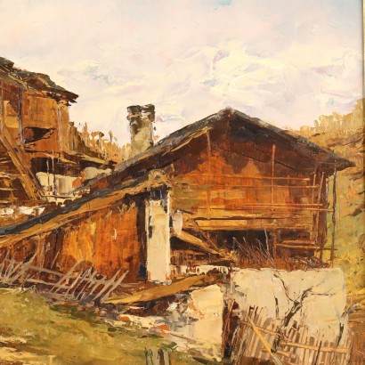 Kunst, italienische Kunst, italienische Malerei des 20. Jahrhunderts, Gemälde von Ambrogio Vismara, Rustico in Valle d'Ayas, Ambrogio Vismara, Ambrogio Vismara