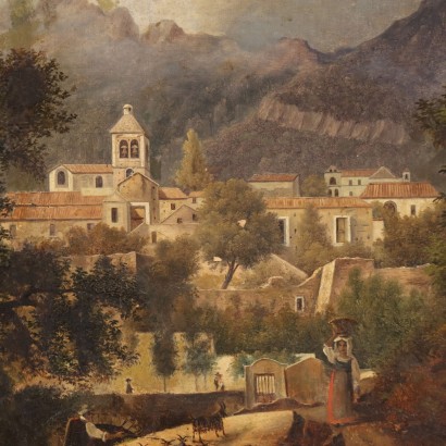 arte, arte italiana, pittura ottocento italiana,Dipinto di Giacomo Micheroux,Paesaggio Campano con Figure ed Edifici,Giacomo Micheroux,Giacomo Micheroux,Giacomo Micheroux