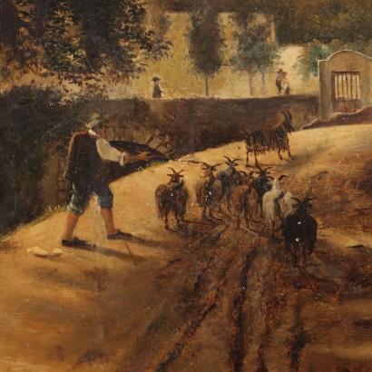arte, arte italiana, pittura ottocento italiana,Dipinto di Giacomo Micheroux,Paesaggio Campano con Figure ed Edifici,Giacomo Micheroux,Giacomo Micheroux,Giacomo Micheroux
