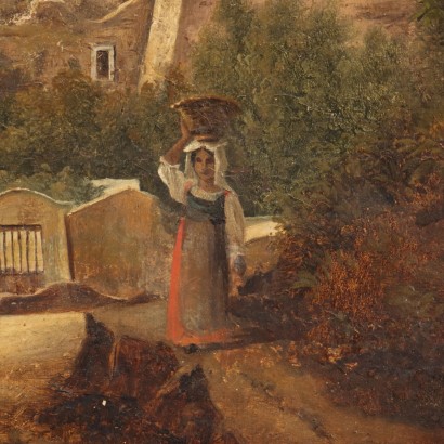 arte, arte italiana, pittura ottocento italiana,Dipinto di Giacomo Micheroux,Paesaggio Campano con Figure ed Edifici,Giacomo Micheroux,Giacomo Micheroux,Giacomo Micheroux