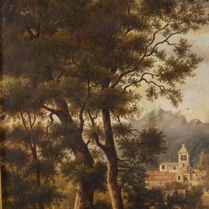 arte, arte italiana, pittura ottocento italiana,Dipinto di Giacomo Micheroux,Paesaggio Campano con Figure ed Edifici,Giacomo Micheroux,Giacomo Micheroux,Giacomo Micheroux