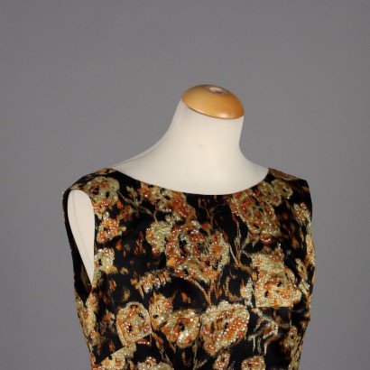 Vintage Langes Schwarzes Kleid Ottoman Seide Gr. L Italien 1960er Jahr