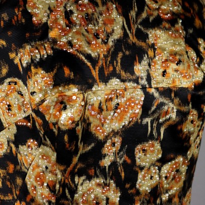 Vintage Langes Schwarzes Kleid Ottoman Seide Gr. L Italien 1960er Jahr