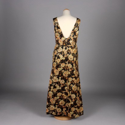 Vintage Langes Schwarzes Kleid Ottoman Seide Gr. L Italien 1960er Jahr