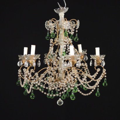 Kronleuchter mit 6 Lichtern Glas Eisen Italien XX Jhd