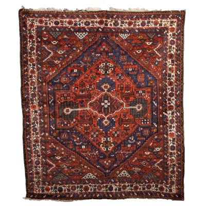 Vintage Shiraz Teppich Iran 200x170 cm Wolle Großer Knoten 1970er