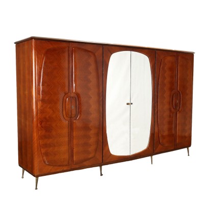 Vintage Wardrobe Italy 1950s Veneered Wood Exotic Brass