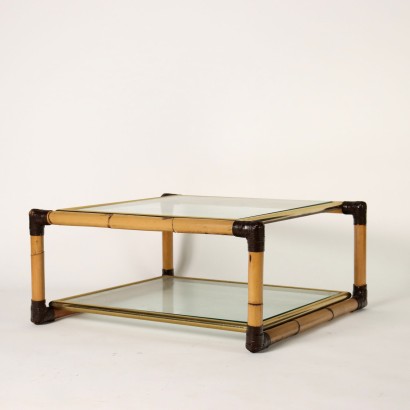 Table Basse Années 1980 Vintage Tables Bambou Laiton Verre