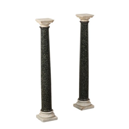 Ancient Ornamental Columns Porphyry Shaft Italy '900 White Marble