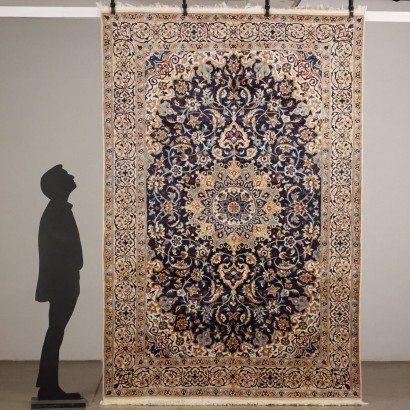 Tapis Vintage Nain Iran 296x195 cm Coton Laine Noued Gros Années 90