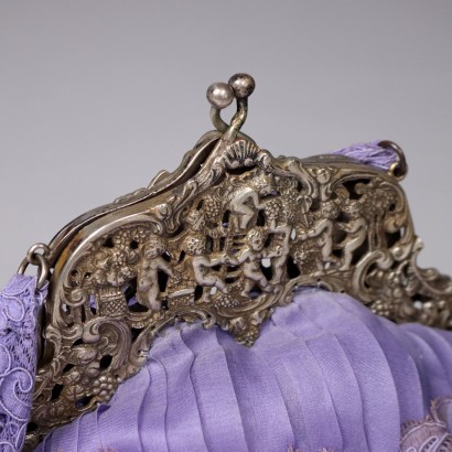 Vintage Handtasche Violet Satin 1920er-1930er Jahre Spitze
