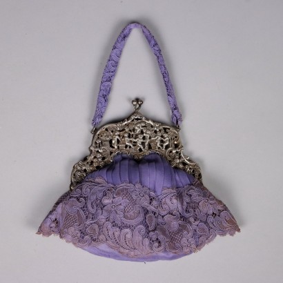 Vintage Handtasche Violet Satin 1920er-1930er Jahre Spitze