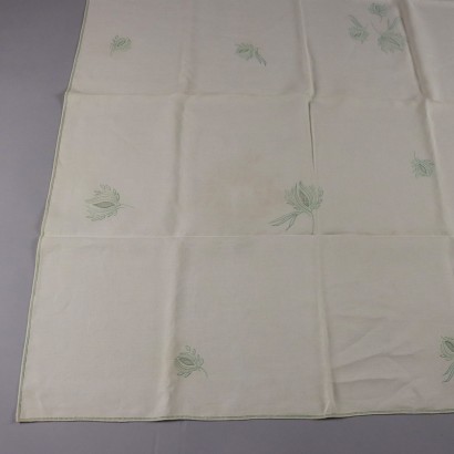 Antiquitäten, Tischdecke, antike Tischdecken, antike Tischdecke, antike italienische Tischdecke, antike Tischdecke, neoklassizistische Tischdecke, Tischdecke aus dem 19. Jahrhundert, Leinentischdecke mit zwölf Servietten