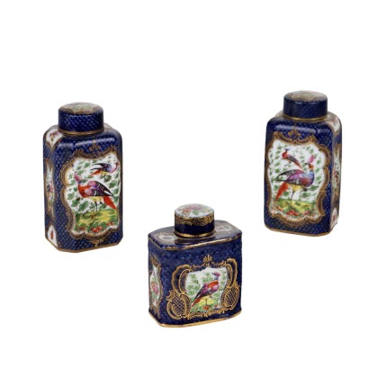 Vases Anciens avec Couvercle en Porcelaine Bleu Allemagne '800