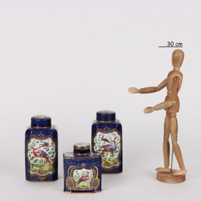Vases Anciens avec Couvercle en Porcelaine Bleu Allemagne \'800