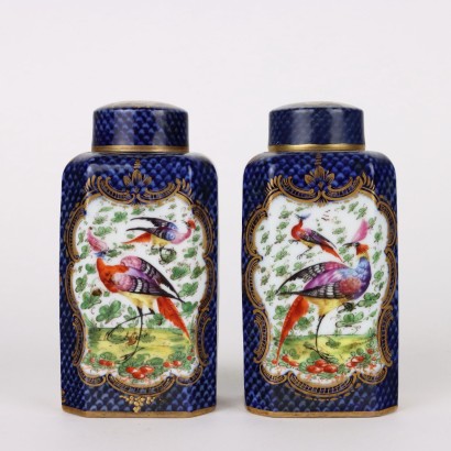 Vases Anciens avec Couvercle en Porcelaine Bleu Allemagne \'800