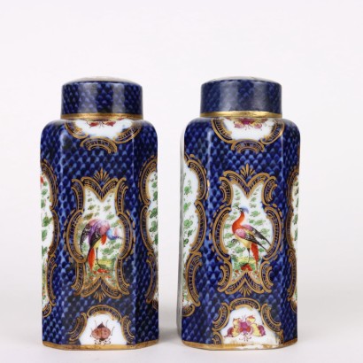 Vases Anciens avec Couvercle en Porcelaine Bleu Allemagne \'800