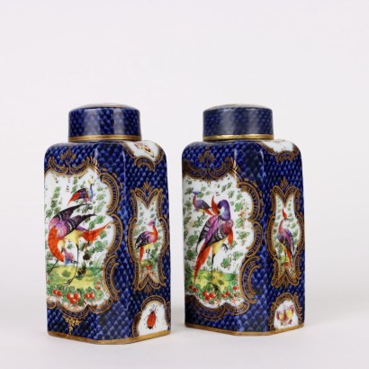 Vases Anciens avec Couvercle en Porcelaine Bleu Allemagne \'800