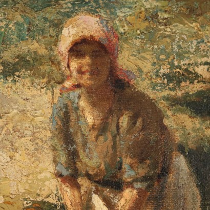 art, art italien, peinture italienne du XXe siècle, Peinture d'Enzo Kabregu, Lavandière, Enzo Domestico Kabregu