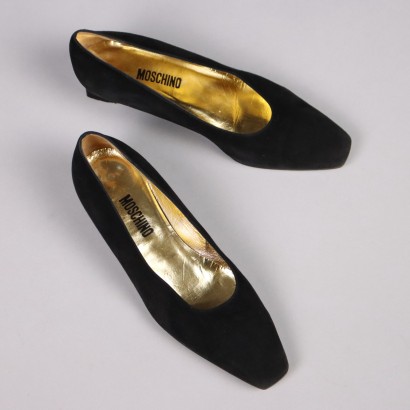 Décolleté Moschino Vintage Schwarz Gr. 37 Wildleder Spitze 3 cm