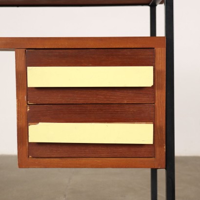 Vintage Desk Italy 1960s Veneered Wood Enameled Metal