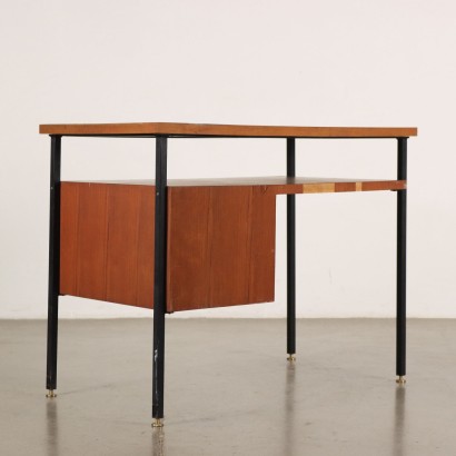 Vintage Desk Italy 1960s Veneered Wood Enameled Metal