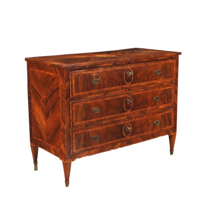 Ancient Chest of Drawers Louis XVI Piacenza '700 Veneered Wood Bronze