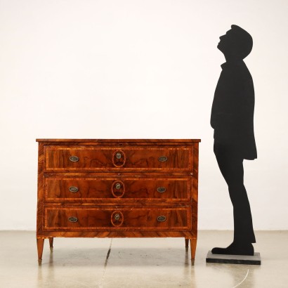 Ancient Chest of Drawers Louis XVI Piacenza \'700 Veneered Wood Bronze