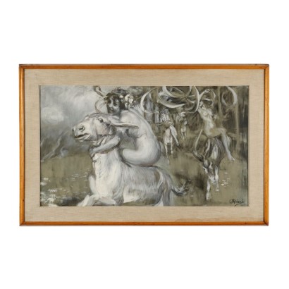 Ancient Painting A. Rizzi Mythological Subject Oil on Cardboard '800