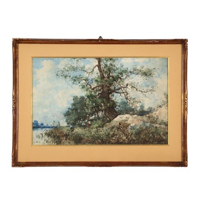 Antikes Gemälde Landschaft Giuseppe Gabani Aquarell auf Papier '800